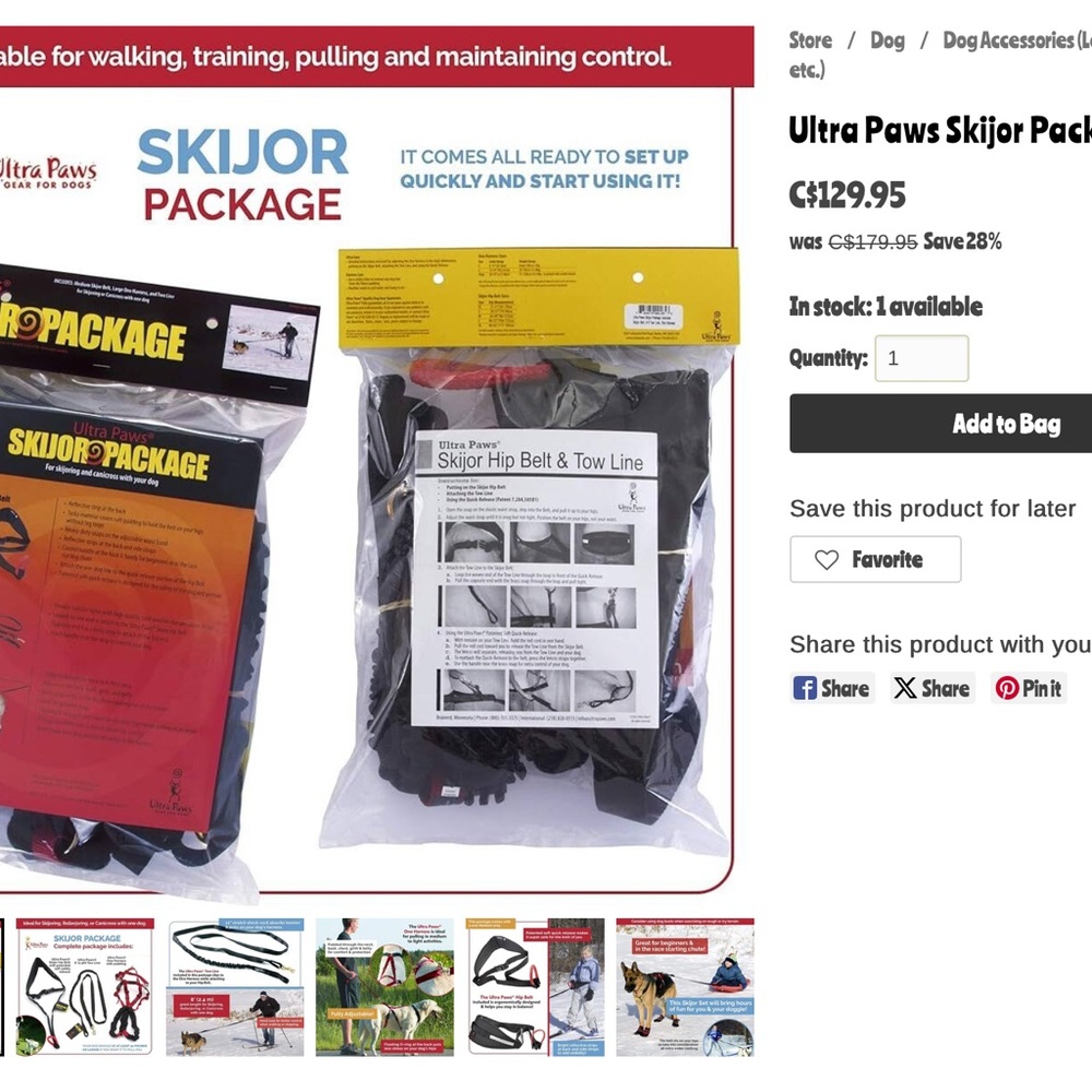 Ultra Pawa Skijoring harness with lead